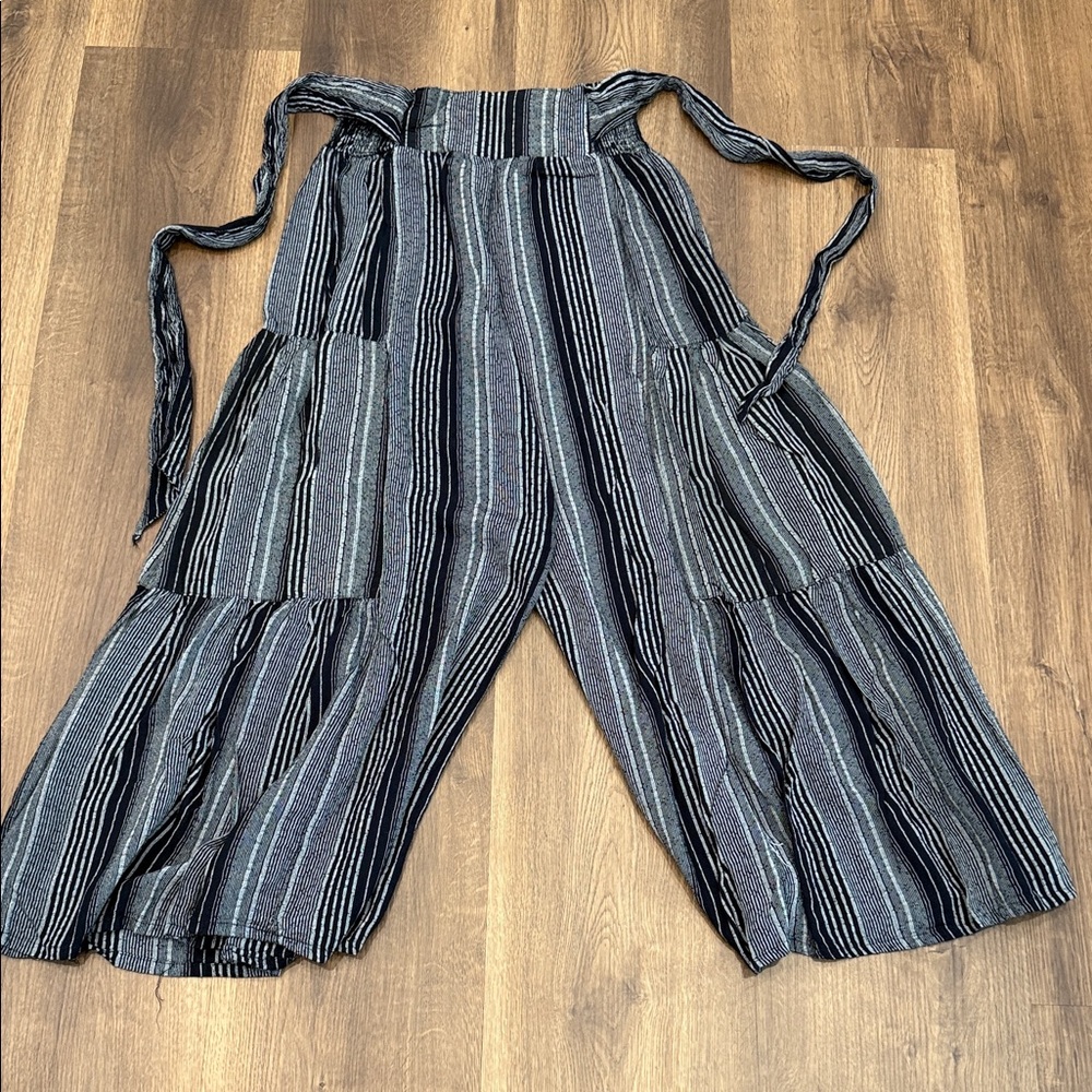 Angie Charcoal and Black Striped Wide-Leg Jumpsuit
